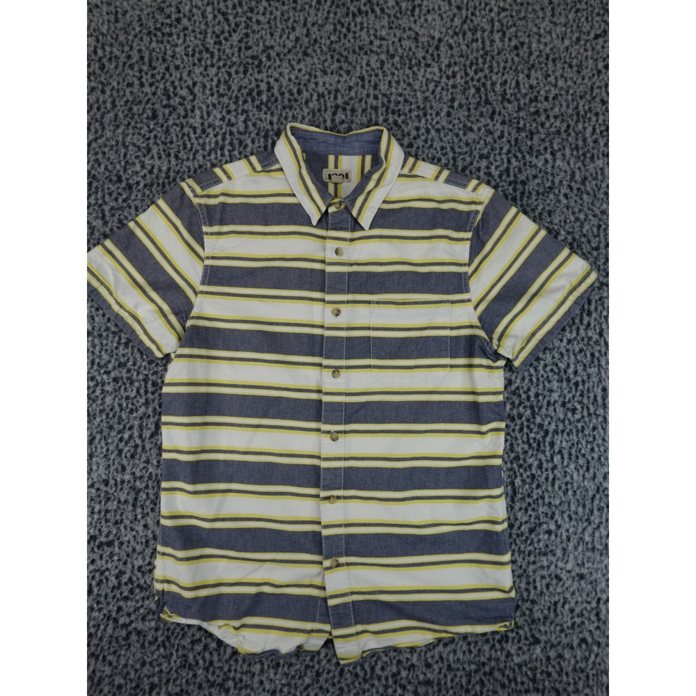 1901 Short Sleeve Button Down Shirt Mens Medium Blue Yellow‎ Striped Casual